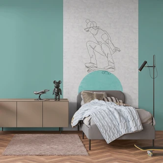 Skateboard-Tapete Kinderzimmer Grau Türkis - Coole Fototapete Junge 