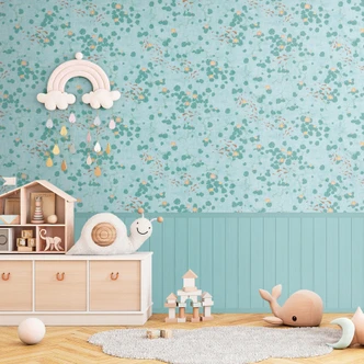 Waterlelie blauwgroen - waterplanten met houten paneel - uittrekbaar Vliesbehang 