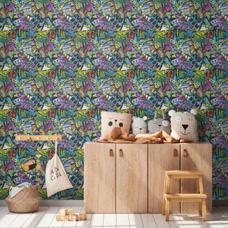 Graffiti wallpaper colorful comic style - Patterned Wallpaper Streetart Look 
