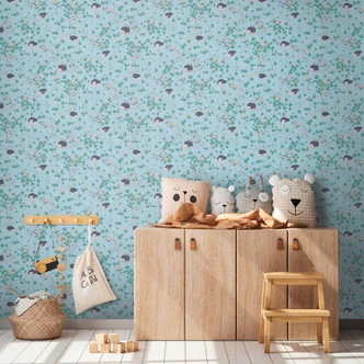 Zeemeermin behang blauw groen - kinder behang met waterlelies & vissen 