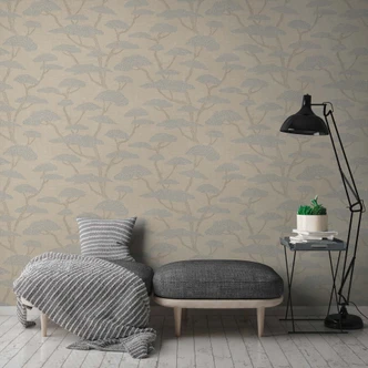 vintage wallpaper trees beige - tree non-woven wallpaper forest - nature wallpaper 