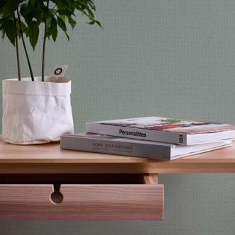 Papier peint vert uni aspect tissu - papier peint intissé moderne cuisine 