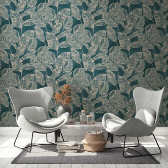 Blätter-Tapete - Vliestapete Floral von A.S. Création Blau Braun Natur PVC-Frei 386631 
