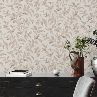 Blättertapete Grau Weiß - Florale Vliestapete - Tapete Wohnzimmer Schlafzimmer Küche 