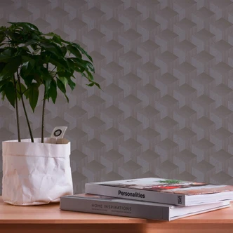Grå grafisk tapet - retro tapet med 3D-effekt - non-woven tapet vardagsrum sovrum kök 