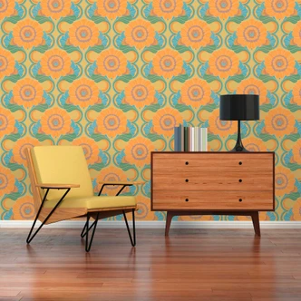 Vliesbehang kleurrijk - bloemenbehang in retrostijl - vintage patroonbehang 