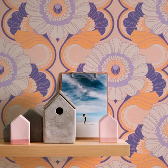 Retro wallpaper colorful - floral non-woven wallpaper in retro style - vintage patterned wallpaper 