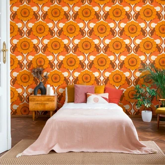 Non-woven tapet i retrostil - blommig tapet färgglad - tapet med vintagemönster 