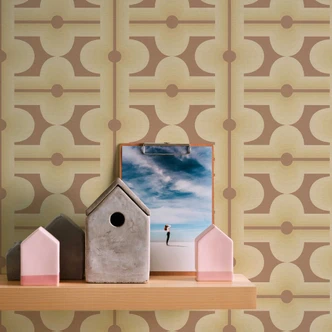 Vintage Tapete Braun Grün - Retro Mustertapete grafisch - Grafik Vliestapete 