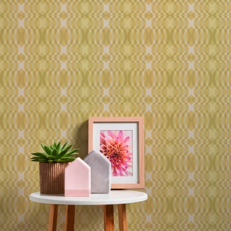 Papier peint intissé géométrique vert crème - papier peint graphique style rétro - papier peint à motifs vintage  
