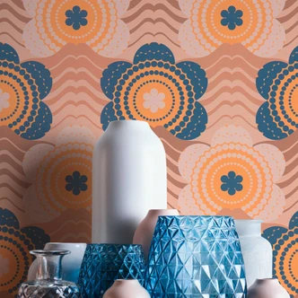 Vintage Blumentapete Beige Braun - Retro-Tapete floral - Vintage Mustertapete 