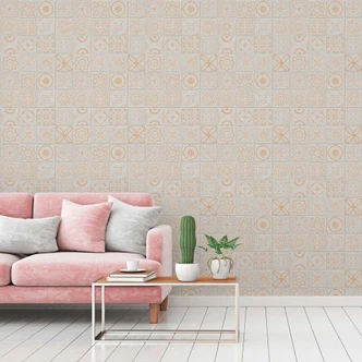 Tegelbehang goud grijs - behang in tegeloptiek - vliesbehang woonkamer keuken 