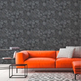 steen behang grijs zwart - steen optiek behang - vliesbehang keuken eetkamer 