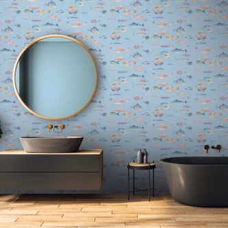 Maritime Tapete Fische Hellblau - Vliestapete mit Unterwasser-Motiv - Kindertapete Maritime Tapete Fische Hellblau - Vliestapete mit Unterwasser-Motiv - Kindertapete