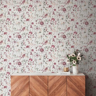 Florale Tapete Blumen Aquarell - Vliestapete in Lila Grün Beige - Romantische Blumentapete 