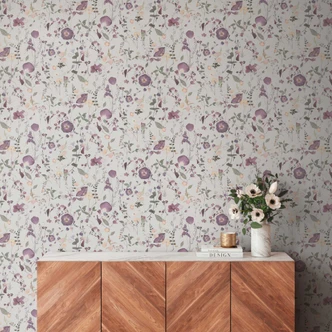 Florale Tapete Blumen Aquarell - Vliestapete in Lila Flieder Beige - Romantische Blumentapete 