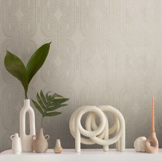 Geometric wallpaper beige silver - non-woven wallpaper with modern line pattern - textured wallpaper 