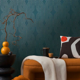 Geometric wallpaper petrol silver - non-woven wallpaper with modern line pattern - textured wallpaper 