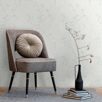 White mint floral vine wallpaper - non-woven wallpaper with a delicate leaf motif  