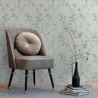 Carta da parati floreale a viticcio grigio argento - Carta da parati in tessuto non tessuto con motivo a foglie  