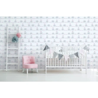 Playful children's wallpaper: elephant family in white, grey and pink Made in Germany Little Love 