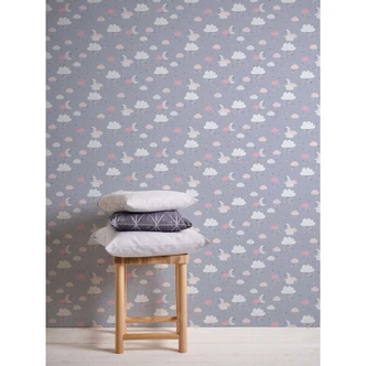Dreamy nursery wallpaper with cloud motif in grey, pink and beige - Made in Germany 