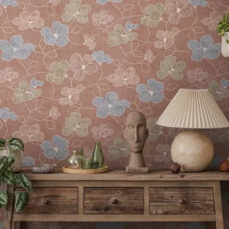 Carta da parati minimalista in tessuto non tessuto - suggestivo motivo retrò in tonalità sabbia e naturale 