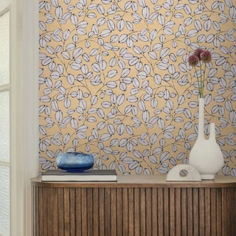 Vliestapete modern - dezentes Blätterdesign in Terrakotta & Greige 