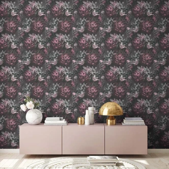 A.S. Création Bloemenbehang PintWalls Vliesbehang Roze Grijs Zwart 