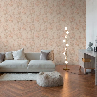 Florale Tapete Pfingstrosen Apricot Beige - Vliestapete im Vintage-Look matt Florale Tapete Pfingstrosen Apricot Beige - Vliestapete im Vintage-Look matt