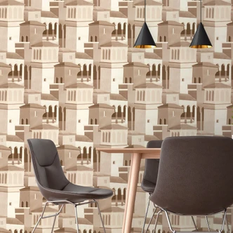 Vliestapete mit Architekturmotiv in Beige- und Brauntönen Vliestapete mit Architekturmotiv in Beige- und Brauntönen