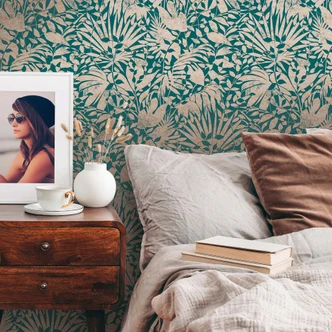 Tapete Grün Gold Palmenblätter Vliestapete Dschungel Blätter Mustertapete Küche 