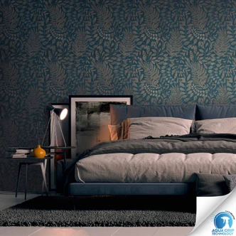 Carta da parati Foglie blu scuro bronzo - Carta da parati in tessuto non tessuto botanico - Carta da parati senza pasta Carta da parati Foglie blu scuro bronzo - Carta da parati in tessuto non tessuto botanico - Carta da parati senza pasta