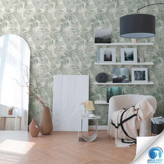 Papier peint imitation jungle vert blanc - texture papier peint intissé - tapisserie sans colle 