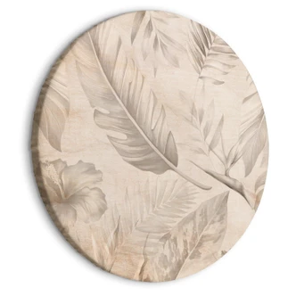 Rundes Leinwandbild Eine Vielzahl exotischer Blätter und Blumen - Tropen in Sepia 