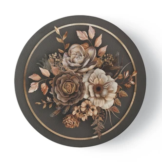 Rundes Leinwandbild Beige Blumen und Blätter 