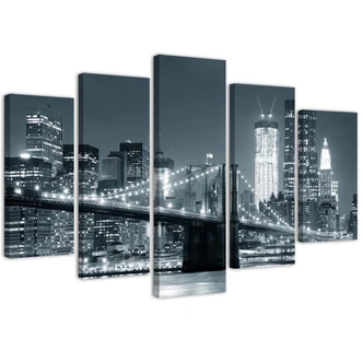 Leinwandbild 5 teilig, New York Bridge Schwarz und Weiß 