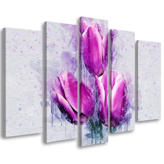Leinwandbild 5 teilig, Tulpen Blumen Rosa 