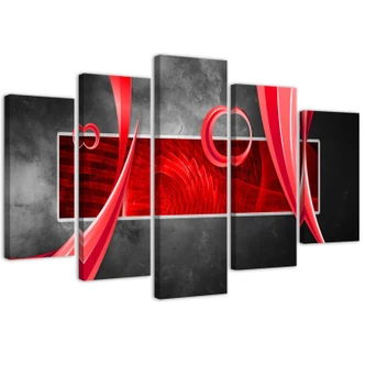 Leinwandbild 5 teilig, Abstrakt Grau Rot 