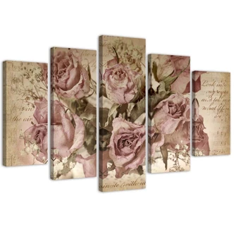 Leinwandbild 5 teilig, Rosa Rosen Blumen 