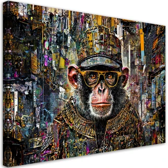 Canvasbillede, abe med farverige accenter 