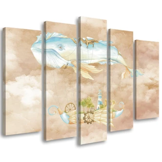 Leinwandbild 5 teilig, Fliegerwal und Schiff 