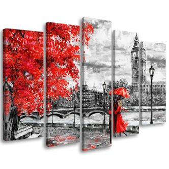 Tableau sur toile en 5 parties Parapluie rouge de Londres 