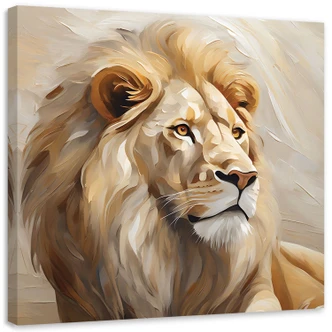Canvasbillede, Beige løve håndmalet 