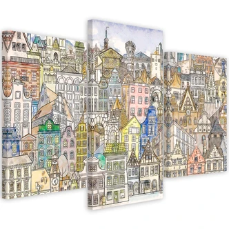 Leinwandbild 3 teilig, Fröhliche Stadt 