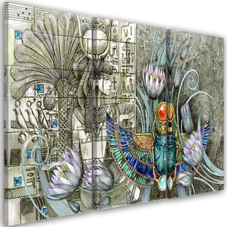 Leinwandbild 3 teilig, Ägyptische Hieroglyphen und Skarabäen 