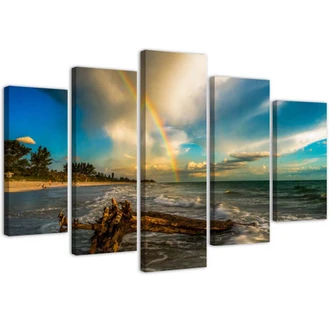 Leinwandbild 5 teilig, Strand Meer Himmel 