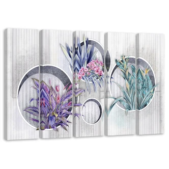 Leinwandbild 5 teilig, Quadratkisten Regale mit Blumen 