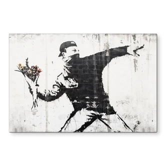 Wandbild Banksy - Der Blumenwerfer - Alu-Dibond  