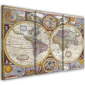 3-delige canvas print oude wereldkaart retro 